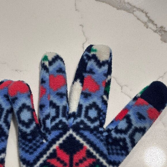 LANDS' END Women's Fleece Fair Isle Print Reindeer Snowflakes Scarf Gloves Set 7 - Picture 8 of 16